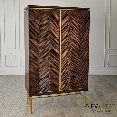 Latilla Modern Chevron Bar Cabinet with Pull Handles