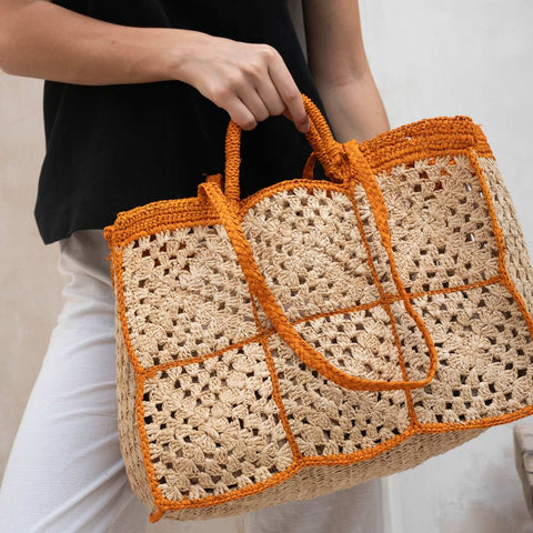 Braided Geometric Raffia Tote