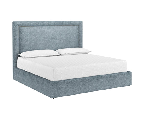 Sunpan Contemporary Nylah Upholstered Platform Bed with Nailhead Trim - Queen - King - Queen