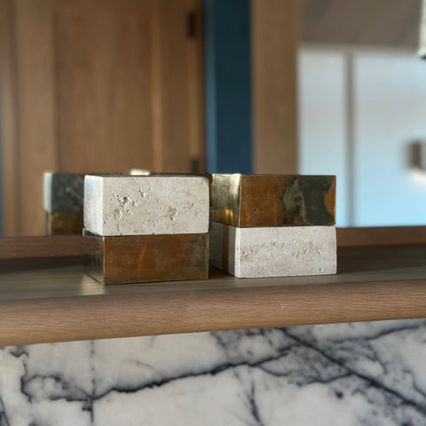 50/50 Box, Travertine over Brass
