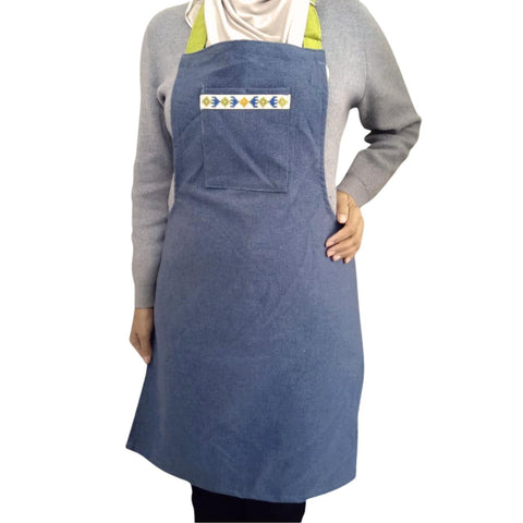 Geometric Bib Apron with Embroidery and Adjustable Pockets