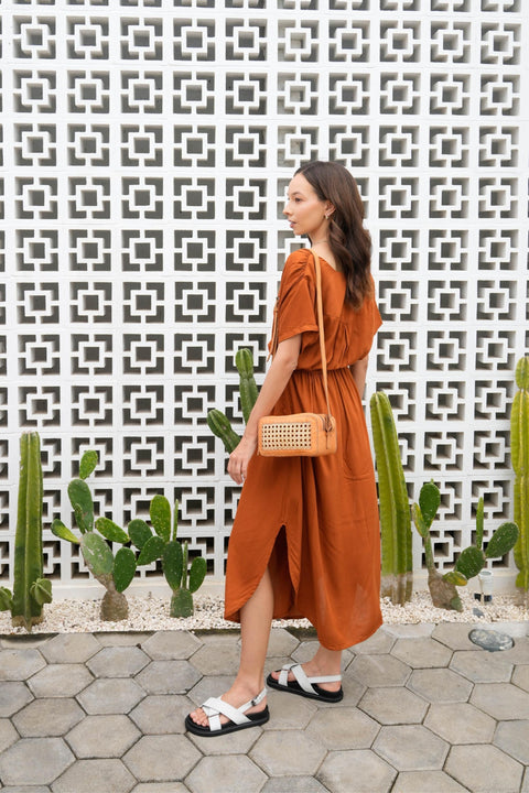 Geometric Leather Trim Crossbody with Adjustable Straps