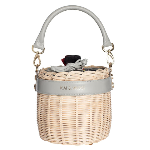 Stripe Drawstring Bucket Bag with Top Strap Handle