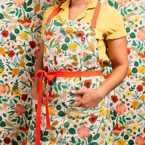 Floral Bib Apron with Adjustable Patch Pockets