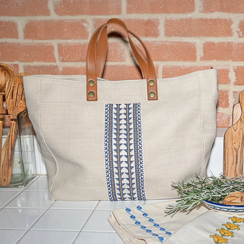 Geometric Embroidery Handmade Lined Tote