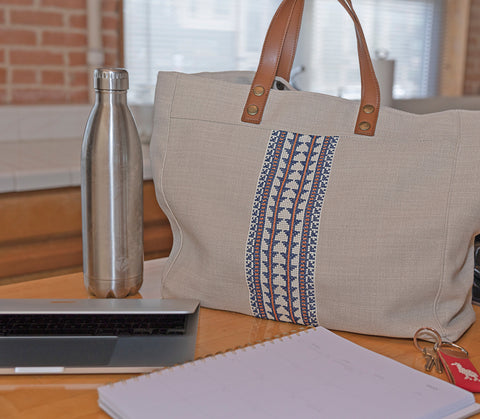 Geometric Embroidery Handmade Lined Tote