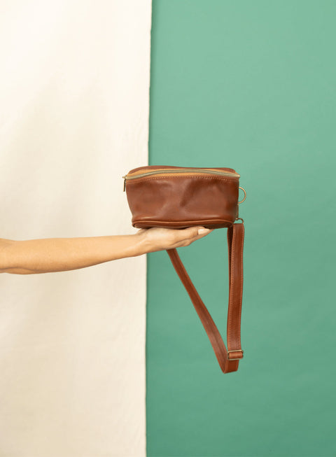 Handmade Mahogany Hip Bag with Adjustable Straps