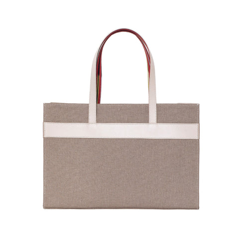 Casual Stripe Tote with Leather Trim and Logo Graphic