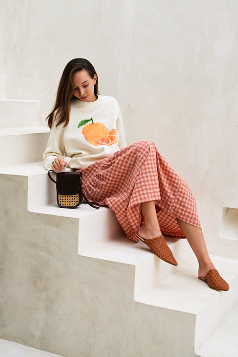 Handwoven Geometric Leather Trim Crossbody