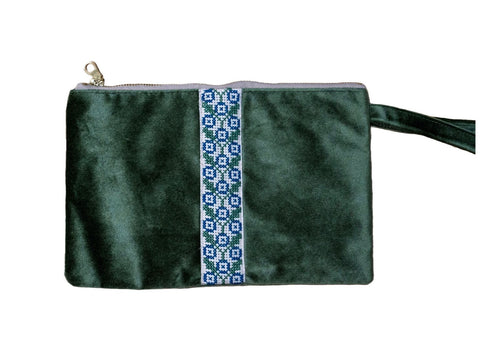 Geometric Embroidered Velvet Handmade Clutch