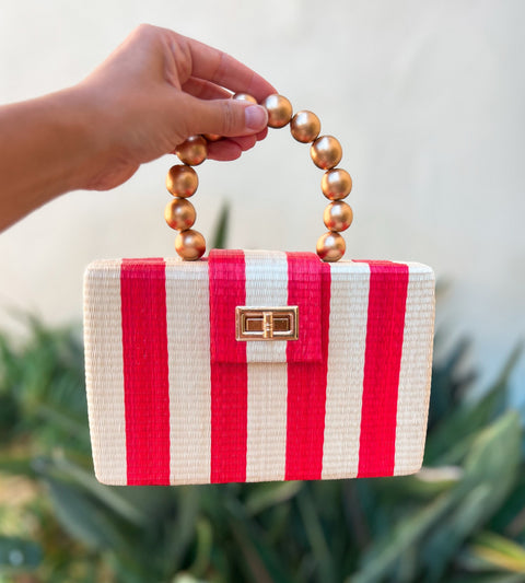 Vacation Stripe Handmade Beads Clutch