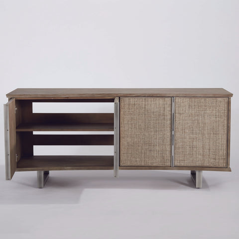 Contemporary Grasscloth Media Storage with Adjustable Shelves