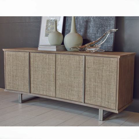 Contemporary Grasscloth Media Storage with Adjustable Shelves