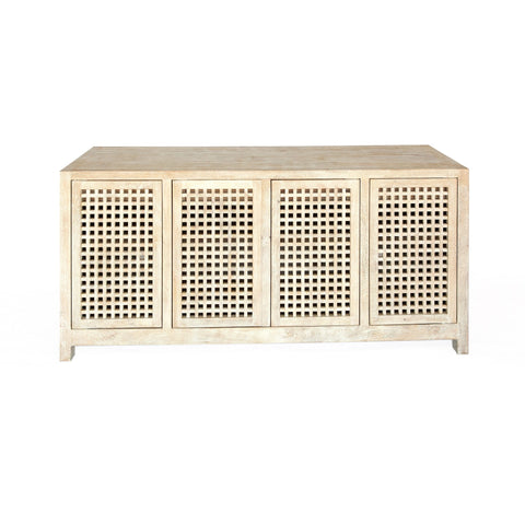 Lattice Washed Contemporary Credenza Cabinet