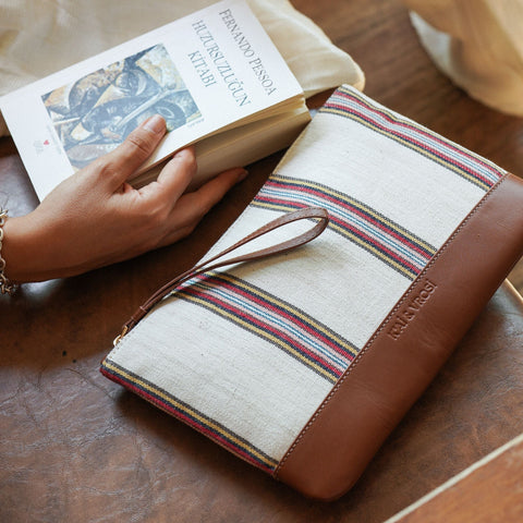 Handwoven Stripe Clutch with Zip Top