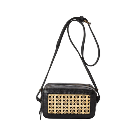 Geometric Leather Trim Crossbody with Adjustable Straps