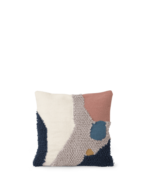 Modern Handwoven Wool Accent Pillow with Embroidery