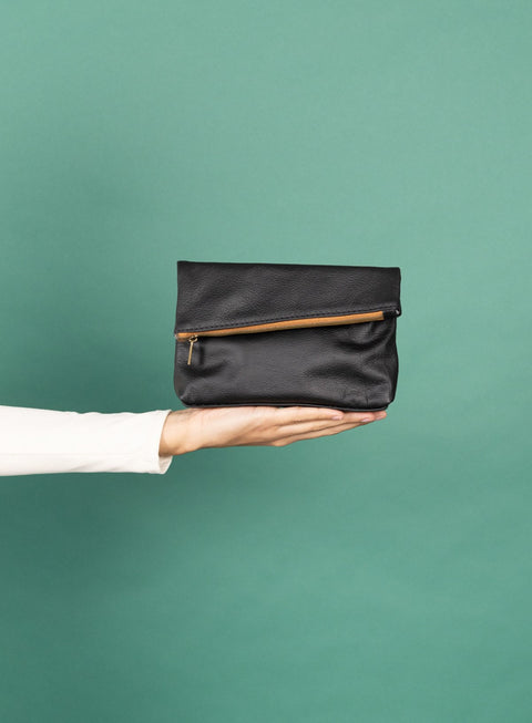 Solid Black Zip Top Pouch with Pocket