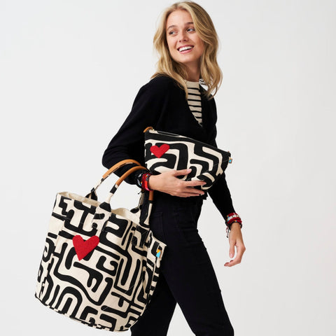 Abstract Heart Graphic Beaded Convertible Pouch