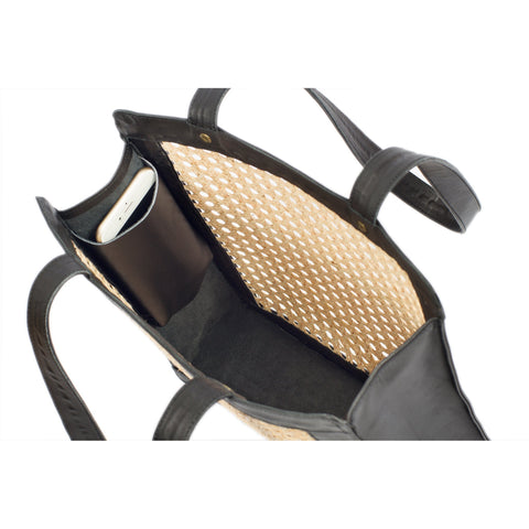 Geometric Open Top Tote with Shoulder Straps and Pocket