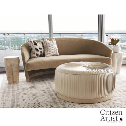 Space Saving Pouf Ottoman with Pleats Contemporary Upholstered Ottoman