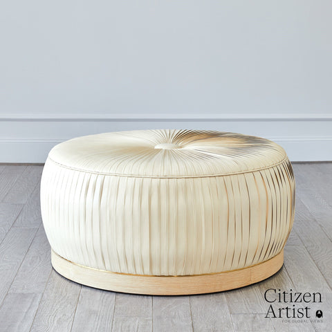 Space Saving Pouf Ottoman with Pleats Contemporary Upholstered Ottoman