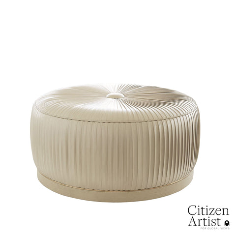 Space Saving Pouf Ottoman with Pleats Contemporary Upholstered Ottoman