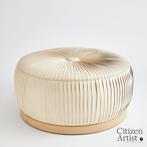Space Saving Pouf Ottoman with Pleats Contemporary Upholstered Ottoman