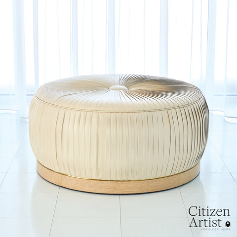 Space Saving Pouf Ottoman with Pleats Contemporary Upholstered Ottoman