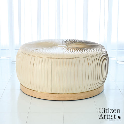 Space Saving Pouf Ottoman with Pleats Contemporary Upholstered Ottoman