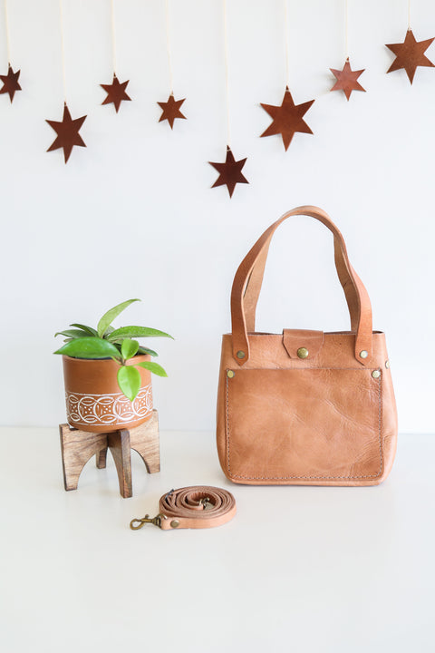 Solid Snap Tote with Removable Shoulder Strap