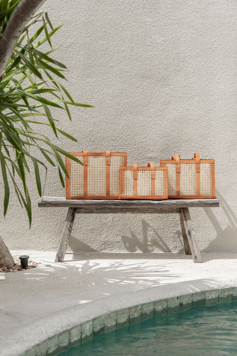 Casual Handmade Geometric Leather Trim Tote