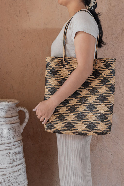 Casual Handmade Braided Rattan Open Top Tote