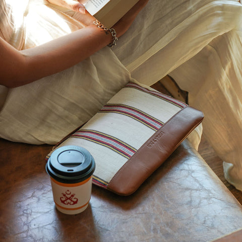 Handwoven Stripe Clutch with Zip Top
