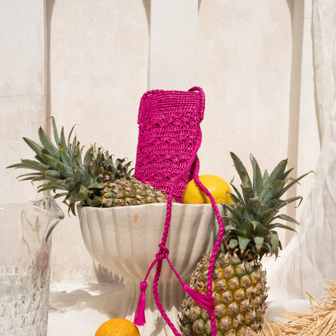 Braided Raffia Geometric Pouch