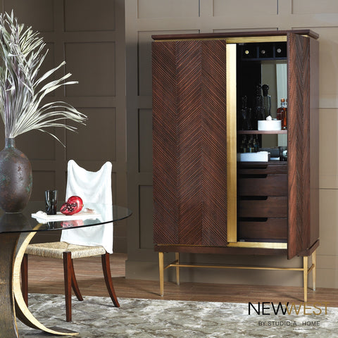 Latilla Modern Chevron Bar Cabinet with Pull Handles