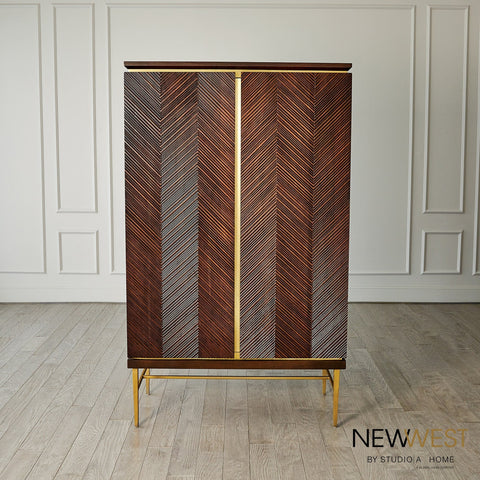 Latilla Modern Chevron Bar Cabinet with Pull Handles
