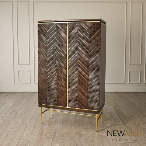 Latilla Modern Chevron Bar Cabinet with Pull Handles
