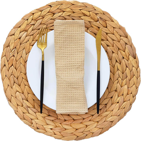 The Lifestyle Lab Boho Woven Braided Bohemian Round Placemat - Set of 4