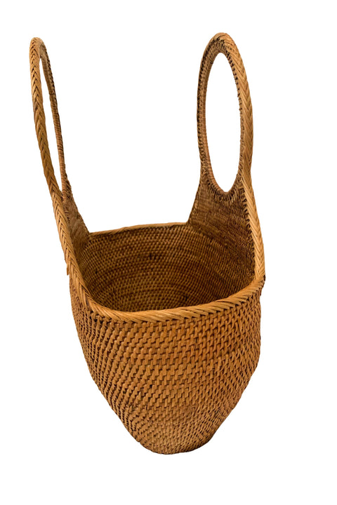 Beach Open Top Rattan Basket Bag with Basket Weave Design