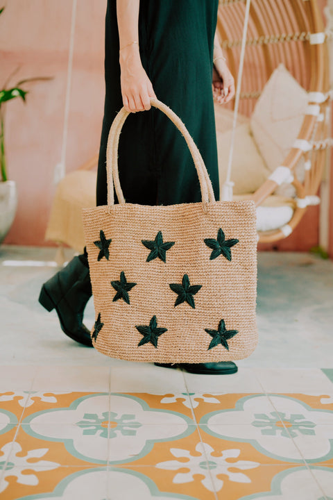 Beach Geometric Embroidery Star Open Top Tote