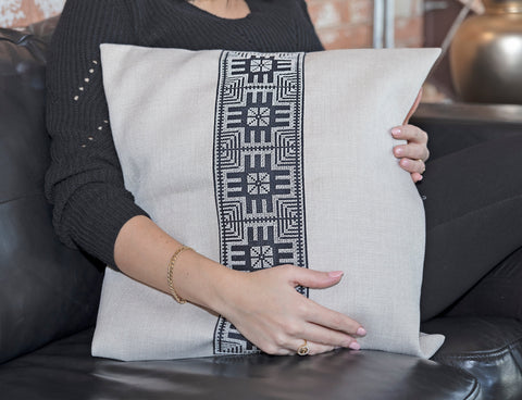 Powered by People Artful Traditionalist Bohemian Embroidered Square Pillow Cover - 18 x 18