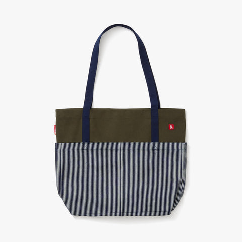 Casual Stripe Color Block Tote with Logo and Exterior Pockets