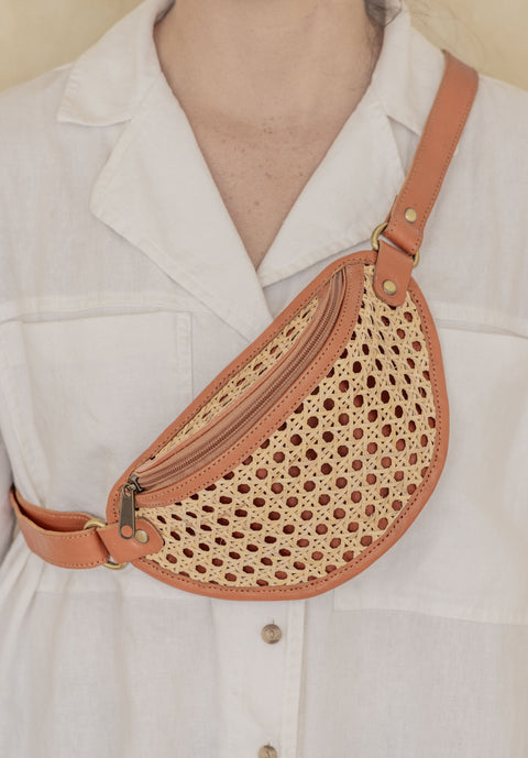 Geometric Leather Trim Sling Bag with Adjustable Straps