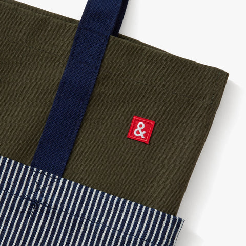 Casual Stripe Color Block Tote with Logo and Exterior Pockets