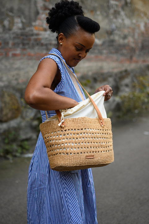 Casual Geometric Handmade Drawstring Basket Bag