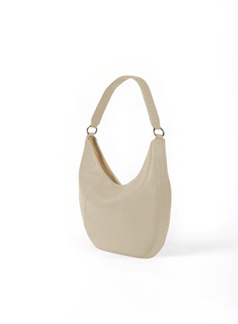 Solid Bone Shoulder Bag with Zip Top and Pocket