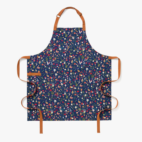 Bib Print Apron with Adjustable Patch Pockets