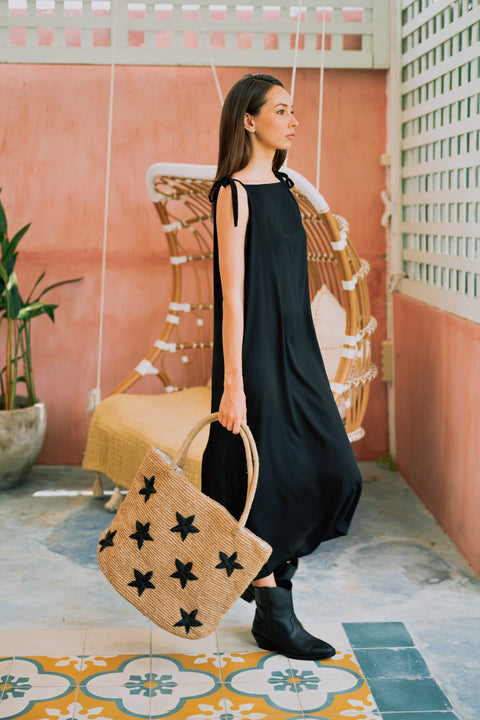 Beach Geometric Embroidery Star Open Top Tote