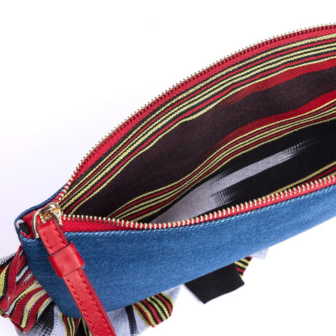 Handwoven Stripe Clutch with Ruffles and Zip Top